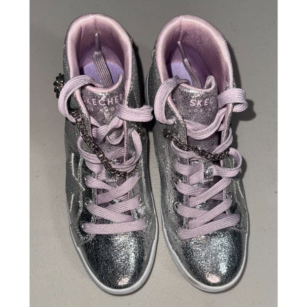 Skechers Los Angeles Girls 4 Glitter Sneakers Hi Top Metallic Casual School Bold - Picture 3 of 10
